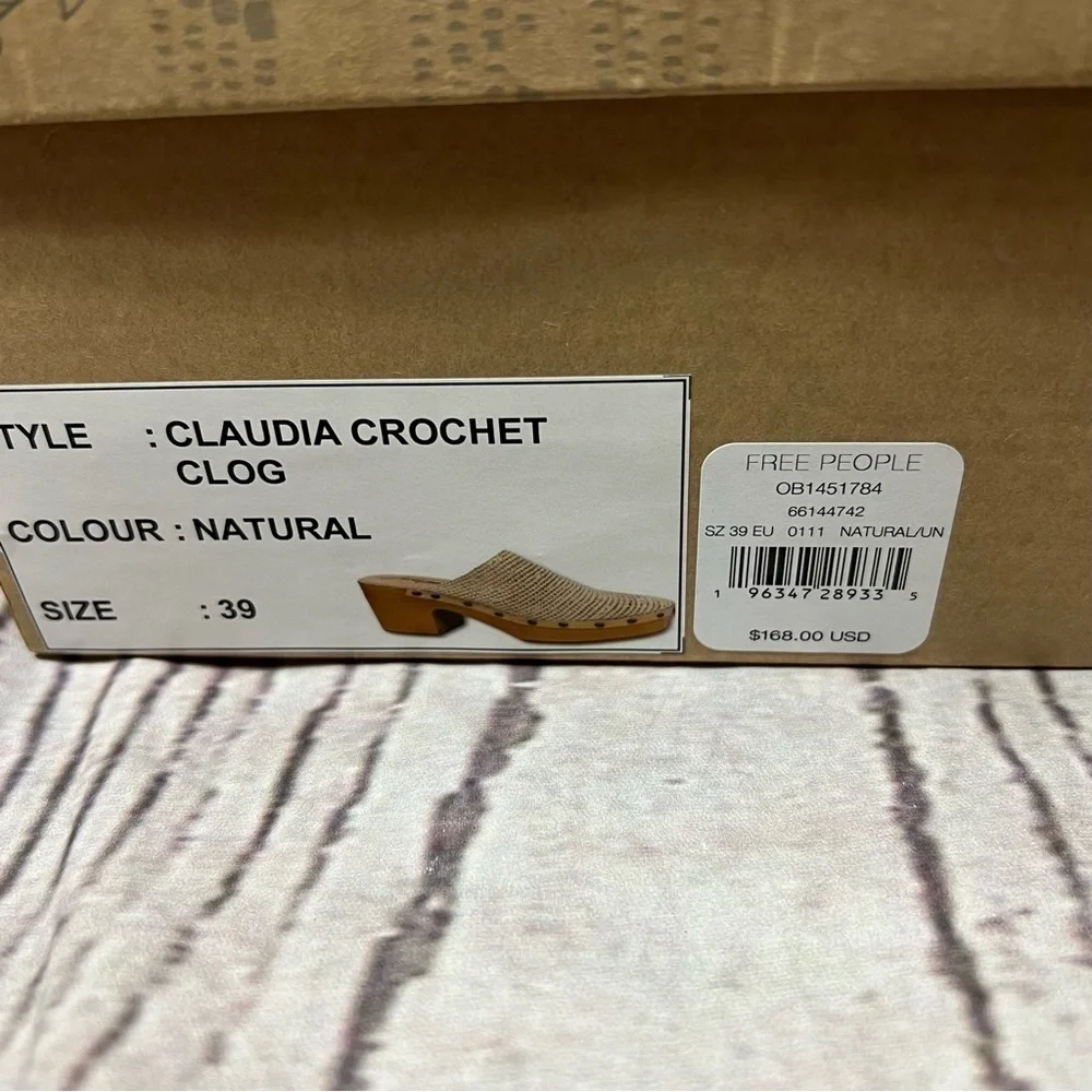 Nwt Free People Claudia Crochet Beige Raffia Leather Studded Clogs